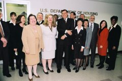 Photo 3: Following his remarks, the Secretary shook hands and met as many HUD staff as possible