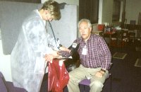 David Ball, Community Builder, having his blood pressure checked before donating blood.