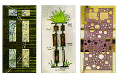 [Photo 3: From this year's doors project - left to right: Jake Benson's "Doorway Through Took", Heidi Ruehl's "Sculpture with Mirrors", Doni Jordan and Greg Leonard's "Wholeness Steel Sculpture"]