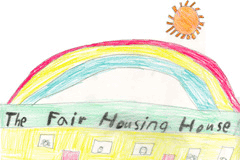 [Image 1: Drawing of sun and rainbow shining on the top of the house]