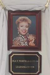 [Image: Memorial plaque for the late Ola V. Warfield-Burton]