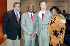[Photo 1: HUD's John Patterson, San Francisco Mayor Willie Brown, new GSA Regional Administrator Peter Stamison and HUD staffer Lillie Zinnerman.]