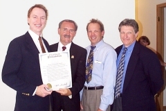 [Photo 3:  Mayor Wesely, Stan Quy, Marc Wullschleger, and Larry Potratz]
