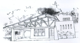 [Sketch: Kunga's new home designed by the University of Utah Graduate School of Architecture.]