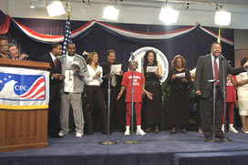 [Photo 2: Mel Greene and the entire Talent Show cast on the stage]