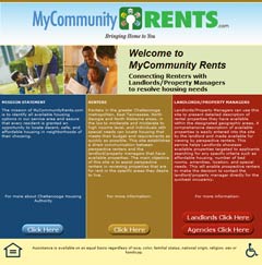 [Graphic: MyCommunityRents.com homepage]