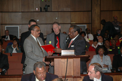 [Photo 1: Birmingham Mayor Bernard Kincaid presents City's proclamation of Community Development Week to Harold Cole]