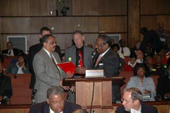 [Photo 1: Mayor Bernard Kincaid presents City's proclamation of Community Development Week to Harold Cole]