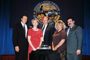 Secretary Cuomo (l) award recipient Lisa Nelson (c) and Deputy Secretary Ramirez (r)