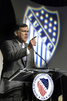 [Photo 2: Secretary Martinez addressing the LULAC Convention]