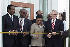 [Photo 3: Mayor Joseph Riley, William Dudley Gregorie, Rev. Joseph Darby, Noel Morphis, Patricia Crawford and James Lewis cut the ribbon at the new P.A.S.T.O.R.S. office.]