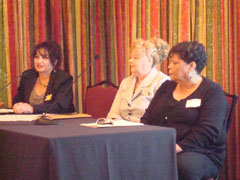 [Photo 3: Panel members L-R: Nancy Sullivan, Homeownership Center (HOC) Real Estate Owned (REO) Director; Charlene Dombrosky, HOC Director; Deb White, CAHREP member/presenter]