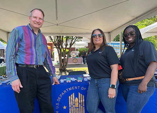 [The Office of Lead Hazards Control and Healthy Homes and Region IV FPM's Memphis Field Office teamed up for the Memphis 'Building a Lead-Safe and Healthy Me' event on June 17 that offered the community resources on reducing lead-based paint risks.  Left to right:  Walter Perry, Memphis Field Office Director; Michelle Miller, Deputy Director, Office of Lead Hazards Control and Healthy Homes (OLHCHH); and Yolanda Brown, Program Manager, OLHCHH.]