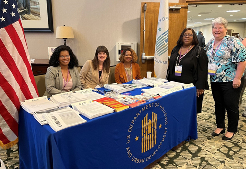 [Taking care of those serving public housing residents is a priority the Kentucky and Tennessee team as they collaborated together at the HUD Resource table.  Pictured are (l to r), Tajuanya Carr and Ann Akbari of the Nashville Field Office; Demetria Daniel, Memphis Field Office; Cynthia Mitchell, Nashville Field Office; and Carol Spencer of the Louisville Field Office.]
