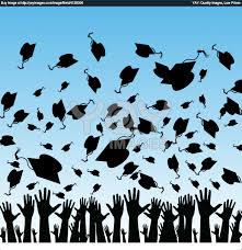 [Photo: Graduation hats flying in the air]