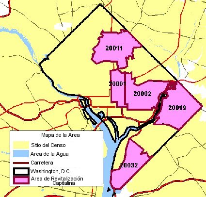 Mapa de Washington enseñando los cinco codigos postales que cubre el acuerdo