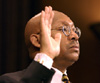 [Photo: Secretary Jackson being sworn in at his confirmation hearing]