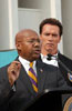 [Photo: Secretary Jackson at podium with Governor Arnold Schwarzenegger behind him.]