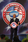 [Photo: Secretary Jackson addresses the White House Conference on Helping America's Youth held at Howard University in Washington, D.C.]