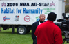 [Photo: Secretary Jackson being interviewed by media at the Habitat for Humanity 2006 NBA  All_Star Operation Home Build in Houston Texas]