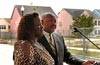 [Photo: Secretary Jackson acknowledged public housing resident Donna Davis at a grand opening of new homes at the old Fischer public housing development in New Orleans]