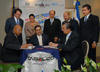 [Photo: Secretary Jackson with President of El Salvador Don Elias Antonio Saca (center) and Jorge Nieto, Minister of Public Works]
