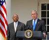 [Photo: HUD Secretary Jackson (left) and President Bush (right)]