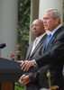 [Photo: HUD Secretary Jackson (left) and President Bush (right)]